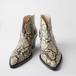 ZARA HEELED V-VAMP SNAKESKIN COWBOY ANKLE BOOTS SZ 6 NEW